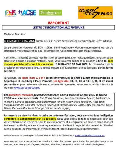 Semi marathon à Strasbourg le 10 mai 2026